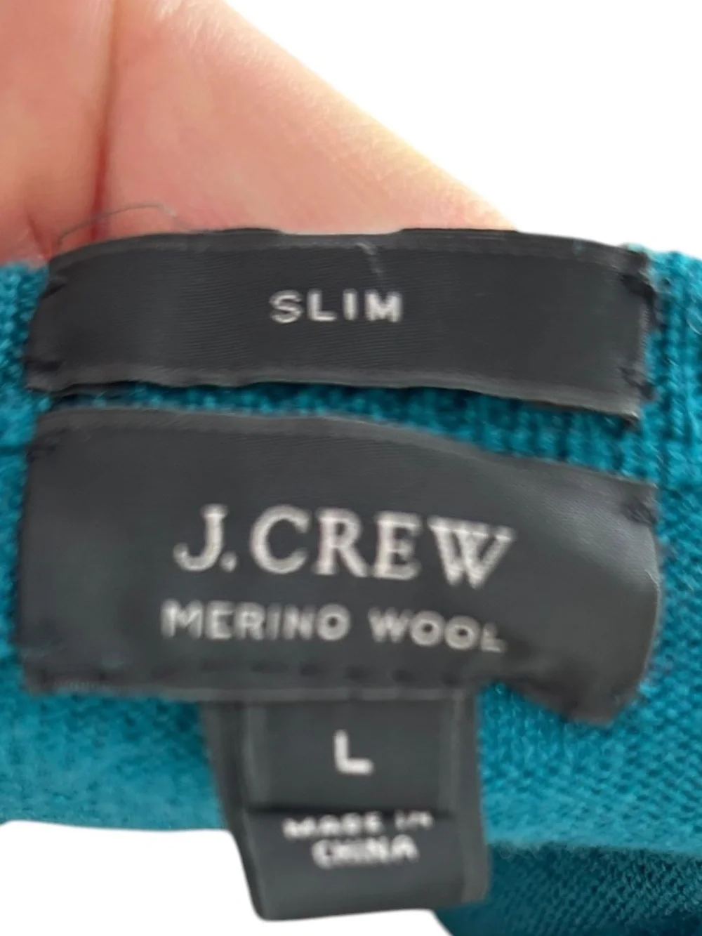 J. Crew SLIM merino wool teal classic v-neck mens sweater L